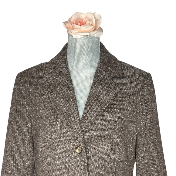 VTG LL Bean brown herringbone tweed blazer jacket size M Reg. Tweed, Silk, Wool - Picture 4 of 14
